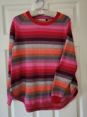 Striped Crewneck Sweater in Pink, Coral & Purple